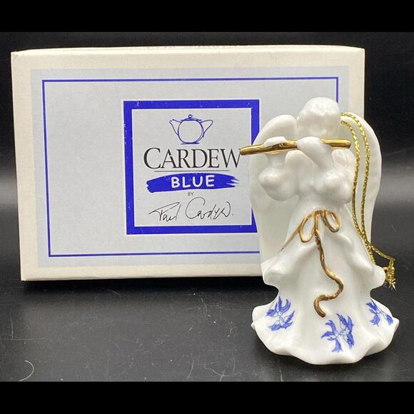 RARE! Cardew Blue ANGEL w/ FLUTE ~ Hand Made Paul Cardew Ornament - Picture 1 of 9